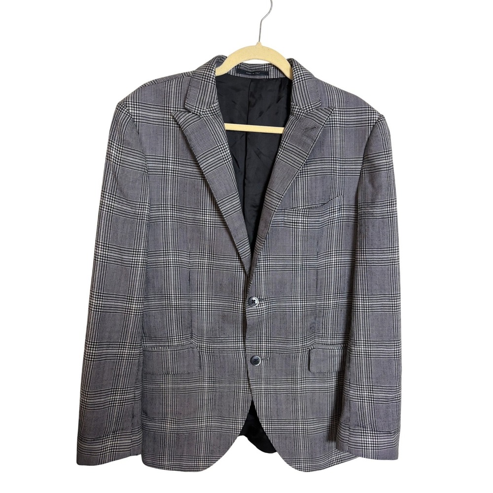 Mauro Biasella Roma‎ Mens Glen Plaid Blazer Made in Italy Black White Sport Coat
